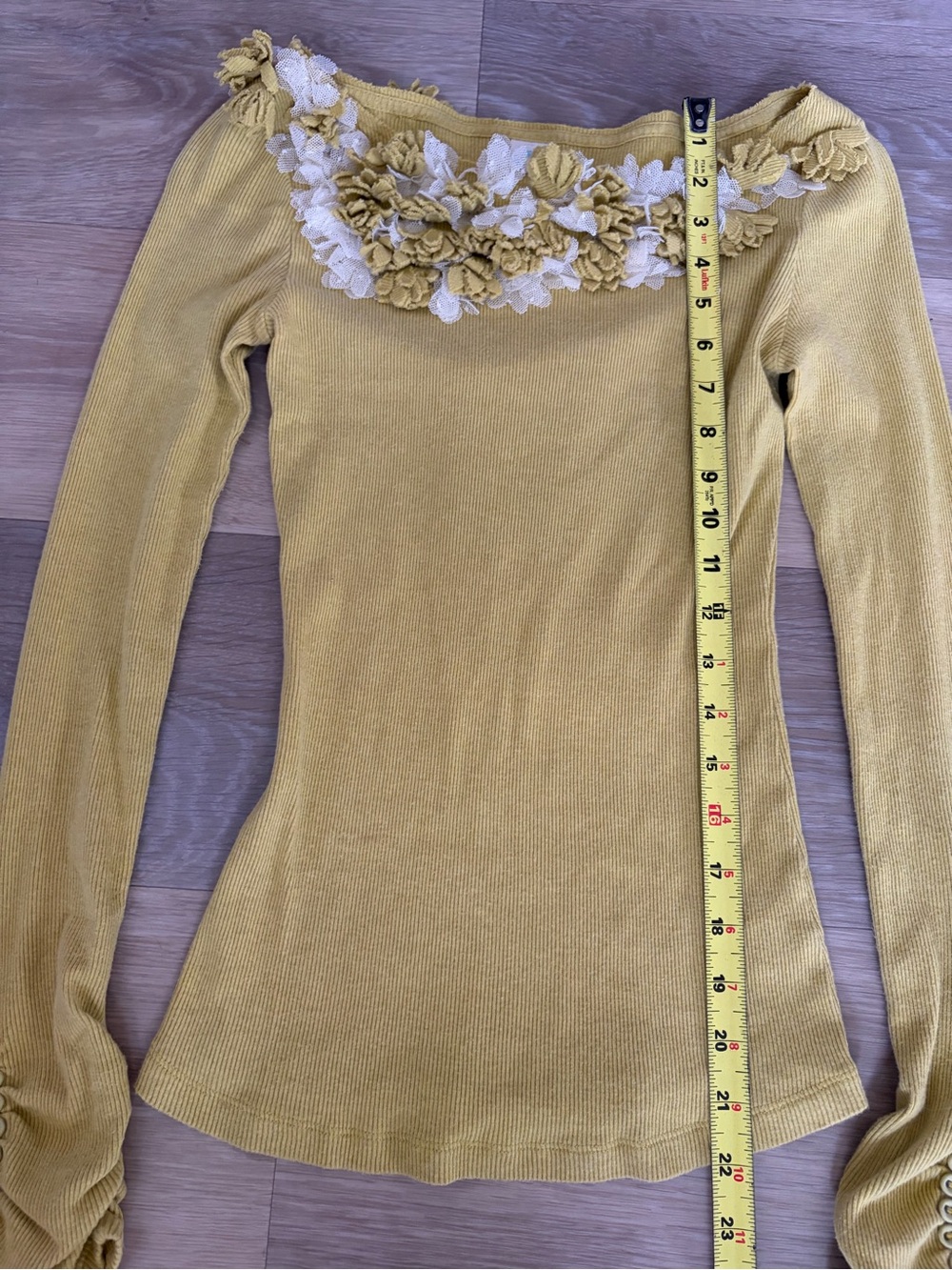 Anthropologie Chartreuse Floral Off Shoulder Top S - Picture 3 of 6